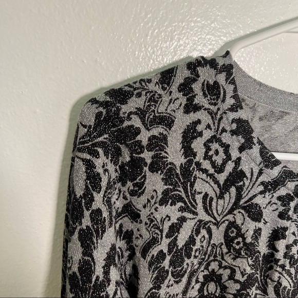 Top Knits Cardigan Sweater Silver Sparkle Black Paisley - Picture 5 of 10